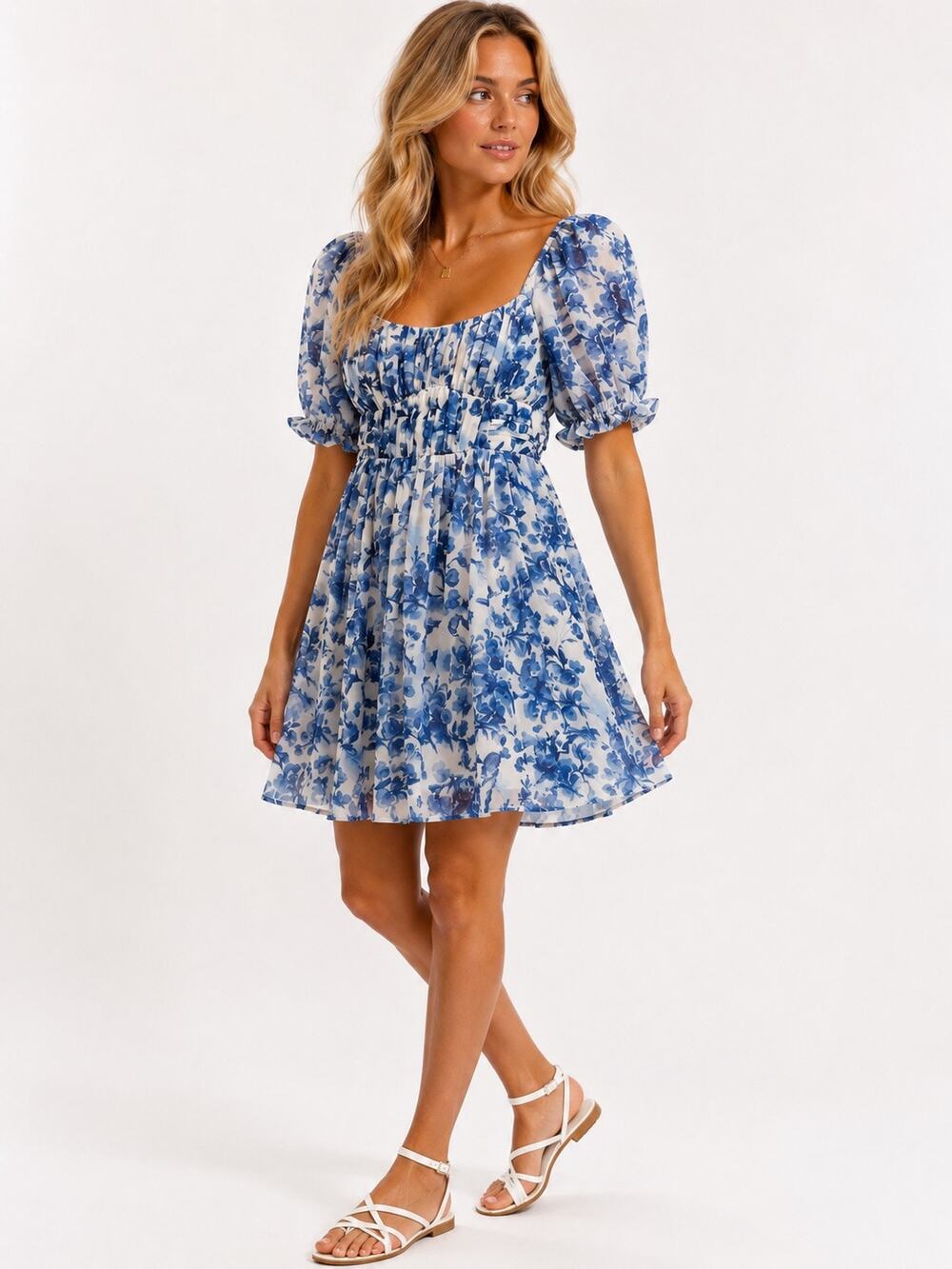 Abercrombie Blue Floral Puff Sleeve Mini Dress Cottagecore Coquette Size Medium